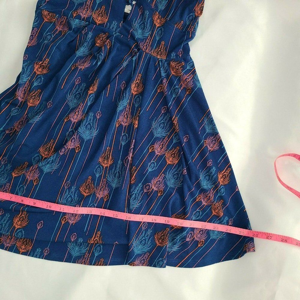 Free People Blue Peacock feather print Lined Halter Dress Boho Extra Small XS - Picture 10 of 11